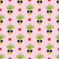 padrão perfeito com fundo colorido de verão de abacaxi e flor com ananás engraçados vetor