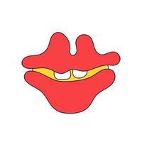 doodle lábios retrô comic elemento de design hippie boca sorridente vetor