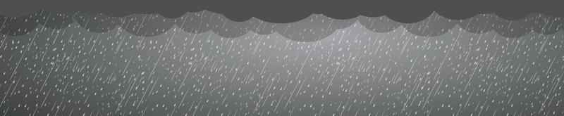 chuva e nuvens, fundo de tempestade, banner horizontal, ilustração vetorial. vetor