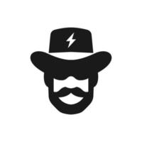 ícone de cowboy com logotipo de ícone de chapéu e relâmpago vetor
