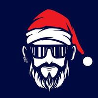 funky papai noel logo vector linha neon art potrait design colorido com fundo escuro.