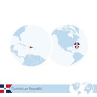 república dominicana no globo do mundo com bandeira e mapa regional da república dominicana. vetor