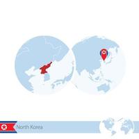 coreia do norte no globo do mundo com bandeira e mapa regional da coreia do norte. vetor