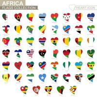 coleção de bandeiras vetoriais de países africanos. conjunto de ícones de coração. vetor