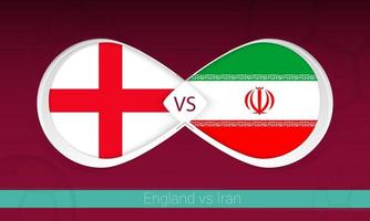 inglaterra vs irã na competição de futebol, grupo a. contra o ícone no fundo do futebol. vetor
