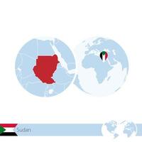 sudão no globo do mundo com bandeira e mapa regional do sudão. vetor