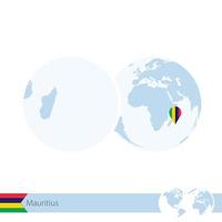 Maurícias no globo do mundo com bandeira e mapa regional das Maurícias. vetor