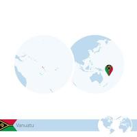 vanuatu no globo do mundo com bandeira e mapa regional de vanuatu. vetor
