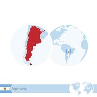argentina no globo do mundo com bandeira e mapa regional da argentina. vetor