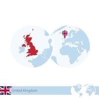 reino unido no globo do mundo com bandeira e mapa regional do reino unido. vetor