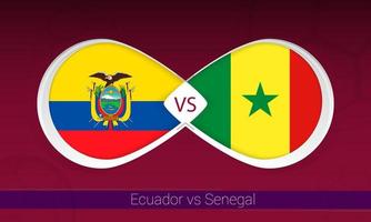 equador x senegal na competição de futebol, grupo a. contra o ícone no fundo do futebol. vetor