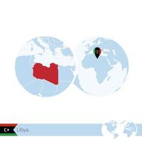 Líbia no globo do mundo com bandeira e mapa regional da Líbia. vetor