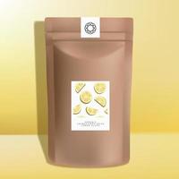 bolsa de zíper de papel kraft vetorial ou embalagem de sachê, design de lanche de fatias de limão secas vetor