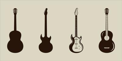 conjunto de ícone guitarra silhueta vector ilustração vintage modelo design gráfico. coleção de pacotes de vários sinais ou símbolos de música de instrumentos para o conceito de guitarrista ou estúdio de negócios