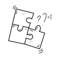 doodle faltando quebra-cabeça com ponto de interrogação. ilustração em vetor preto isolada no fundo branco