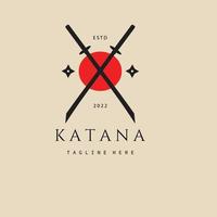 katana vintage logotipo, ícone e símbolo, com design de ilustração vetorial de emblema vetor