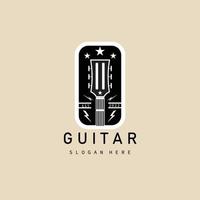 logotipo, ícone e símbolo vintage de guitarra, com design de ilustração vetorial de emblema vetor