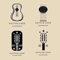 definir logotipo, ícone e símbolo de arte de linha e vintage de guitarra, com design de ilustração vetorial de emblema vetor