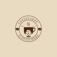 logotipo, ícone e símbolo vintage de café, com design de ilustração vetorial de emblema vetor