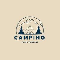 logotipo, ícone e símbolo de arte de linha de montanha de acampamento, com design de ilustração vetorial de emblema vetor