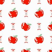 corte vermelho, padrão de maçãs mordidas. design de padrão de frutas para web, impressão. mão desenhada ilustração de verão moderno. frutas suculentas frescas em um fundo pastel. eco amigável. fundo saudável orgânico. vetor