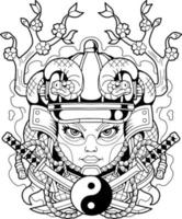 garota samurai medieval japonesa, design de logotipo vetor