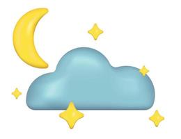 nuvem com ícone emoji lua e estrelas. símbolo de tempo nublado da noite. ilustração vetorial vetor