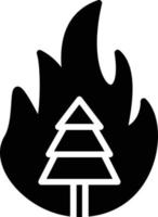 ícone de glifo de árvore em chamas vetor
