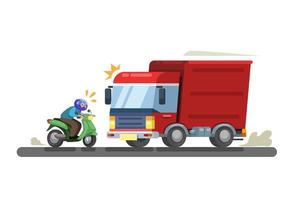 caminhão batendo moto. vetor de ilustração de cena de acidente de trânsito