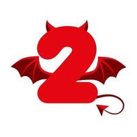 diabo vermelho 2 números com asas para jogos de interface do usuário .. assustador dark cartoon demon two. vetor