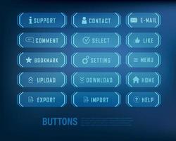 conjunto de estilo de ficção científica de botão coleção cor azul vetor