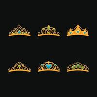 coleção de vetores de coroa desenhada à mão, conjunto de ilustração vetorial de coroas de doodle, cabeça real, coroa de rei, coroa de rainha com vários designs