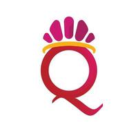modelo de logotipo da coroa da rainha com o símbolo da letra q vetor