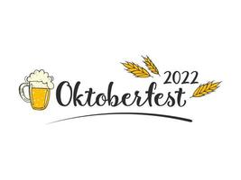 oktoberfest 2022 - festival da cerveja. elementos de doodle desenhados à mão. feriado tradicional alemão. letras pretas com uma caneca de cerveja e espigas de trigo em um fundo branco. vetor