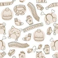 roupas de inverno desenhadas à mão. padrão sem emenda. ornamento sem fim. ilustração vetorial em estilo doodle. clima de inverno. olá 2023. feliz natal e feliz ano novo. elementos marrons em um fundo branco. vetor