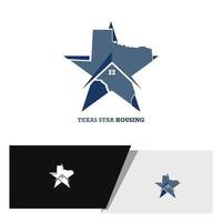 logotipo ou pictograma do mapa do texas combinado com estrela e habitação vetor