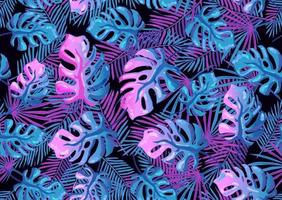 fluorescente exótica com padrão sem emenda de folhas de palmeira. fundo gradiente de néon tropical. papel de parede de vetor digital futurista
