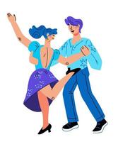 dançarinos em estilo cartoon plana homem e mulher dançando. festa rock-n-roll ou swing, personagens de artistas de dança de tango. festa retrô ou elemento de design de carnaval. ilustração vetorial isolada. vetor