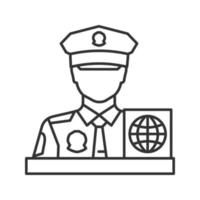 ícone linear de oficial de controle de passaporte. ilustração de linha fina. serviço de proteção de fronteiras. símbolo de contorno. desenho de contorno isolado de vetor