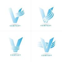 conjunto corporativo de logotipo azul letra v vetor