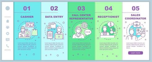 encontrar empregos de meio período integrando o modelo de vetor de páginas da web móvel. caixa. ideia de interface de site de smartphone responsivo com ilustrações lineares. telas passo a passo da página da web. conceito de cor