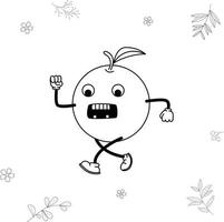 doodle de corrida de fruta laranja kawai vetor