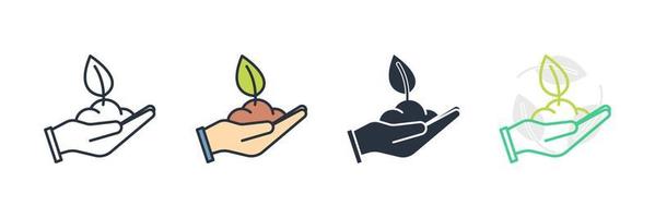 ilustração em vetor ecologia ícone logotipo. folha e mão, modelo de símbolo de natureza de cuidado para coleção de design gráfico e web