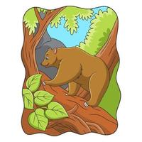 ilustração dos desenhos animados um urso tentando escalar um penhasco íngreme em busca de comida em um penhasco vetor