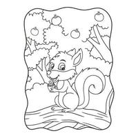 ilustração dos desenhos animados o esquilo está se preparando para comer as sementes de pinheiro na árvore grande e exuberante com frutas nele vetor