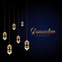 Ramadan Kareem saudação com lanternas douradas vetor