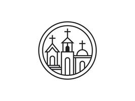 imagem de 3 igrejas dentro do quadro com inspiração de design de logotipo de estilo de arte de linha. utilizável para logotipos de negócios e branding. elemento de modelo de design de logotipo de vetor plana.