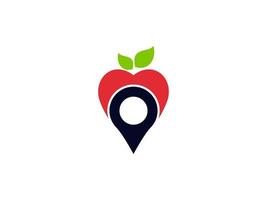 posição do pino do gps da maçã, design do logotipo do vetor do mapa de navegação da loja do mercado de frutas local. utilizável para logotipos de negócios e branding. elemento de modelo de design de logotipo de vetor plana.