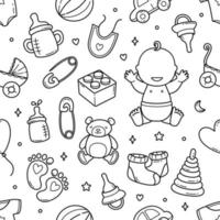acessórios de bebê doodle ilustração em vetor de fundo sem costura padrão