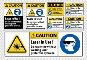 cuidado ppe laser de segurança em uso conjunto de etiquetas vetor